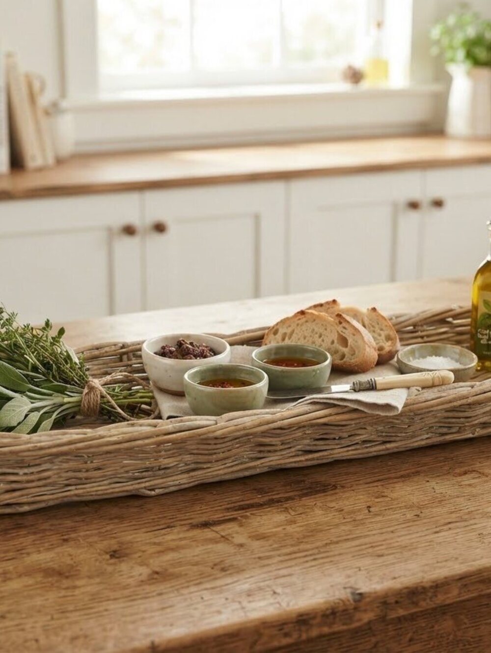 Long vintage Narrow Wicker Basket Tray